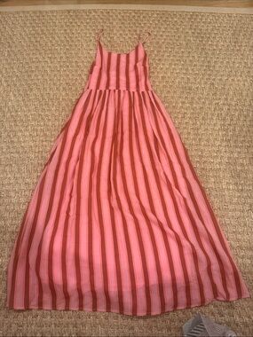 SUNCOO Women’s Cyrus Dress Pink and Coral Stripe Midi